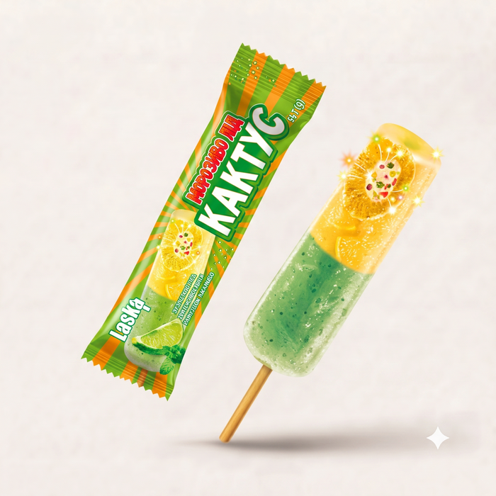 KAKTUS Vaisiniai ledai su sproginėjančiais saldainiais ant pagaliuko 95ml/95g