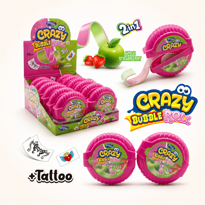 Guma Crazy roll apple/strawberry 12 vnt