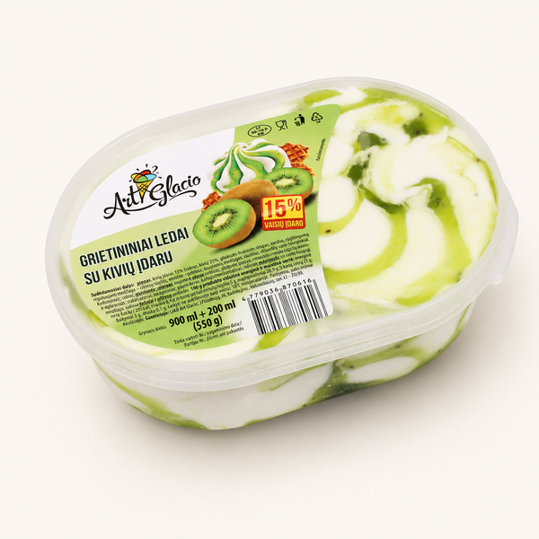 Grietininiai ledai su kivių įdaru indelyje 1100ml/550g