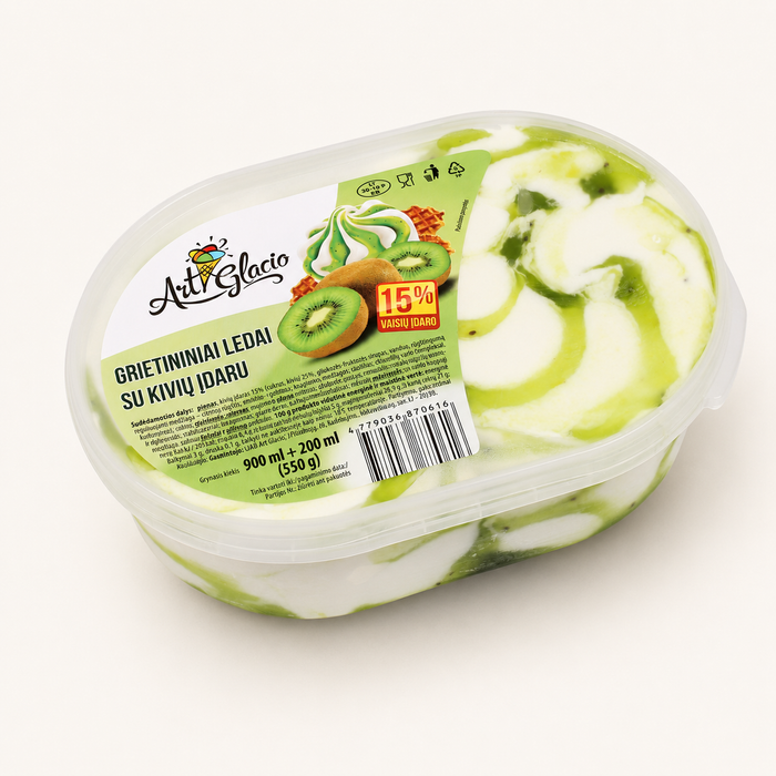 Grietininiai ledai su kivių įdaru indelyje 1100ml/550g