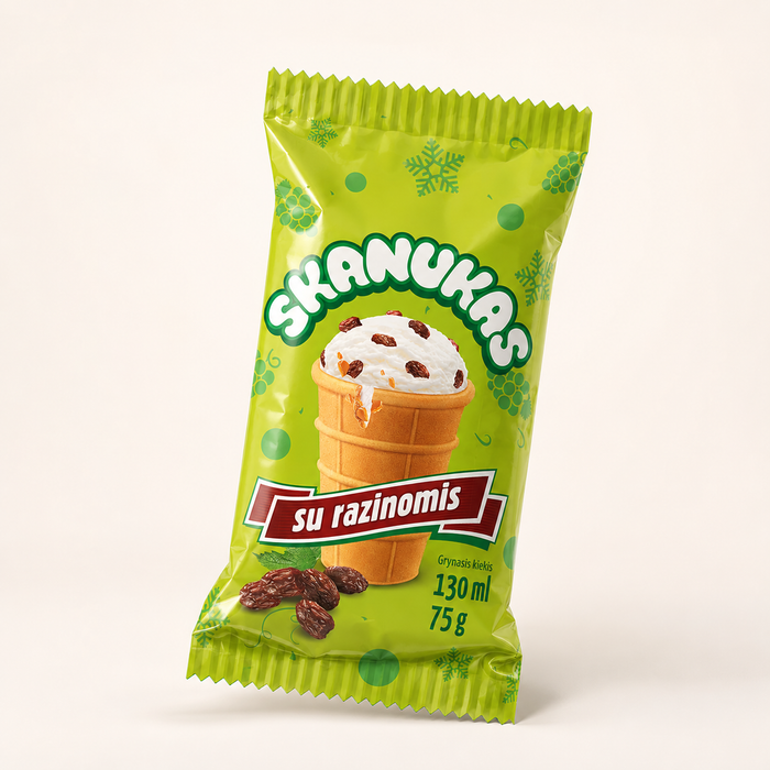 Skanukas vanilinis su razinomis 130ml/75g