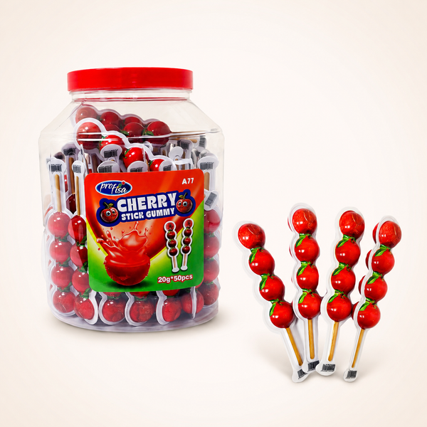 Želė saldainiai Cherry Stick Gummy 50vnt