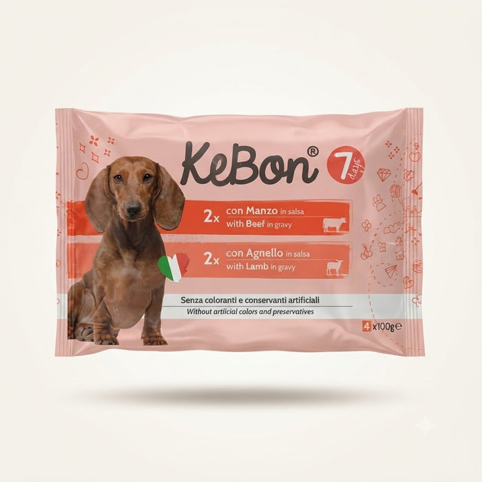Ėdalas suaug. šunims su jautiena,ėriena padaže(4x100g) 0,4kg KEBON