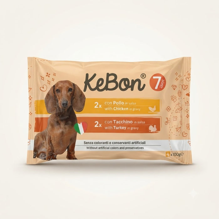 Ėdalas suaug. šunims su vištiena,kalakutiena padaže(4x100g) 0,4kg KEBON